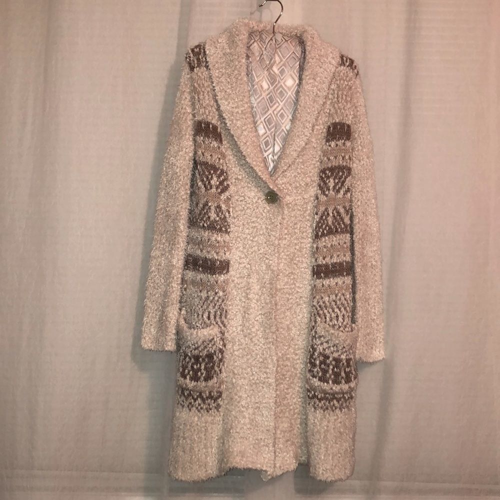 Between me & you S Oversized Chenille Knit Eyelash Long One Button Sweater